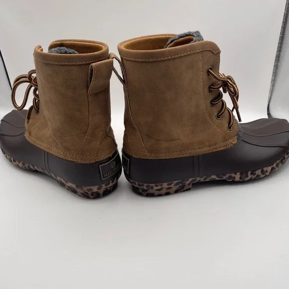 Marley Lilly Womens Duck Boots Brown Leopard Print Sole Sherpa Trim Size 6 - Picture 7 of 8